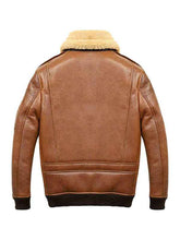Men’s Camel Brown Aviator Shearling Leather Jacket – Back View